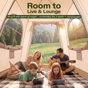 KAMEROUT Inflatable Tent 3 Person Glamping Tent with Easy Air Pump Setup, All-Weather Waterproof Oxford Luxury Blow Up Air Camping Tent with Mesh Window, Inflatable House, Khaki