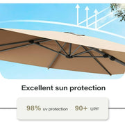 LAUSAINT HOME 10FT Patio Umbrella with LED Lights, Outdoor Large Cantilever Umbrella with 360° Rotation, Champagne