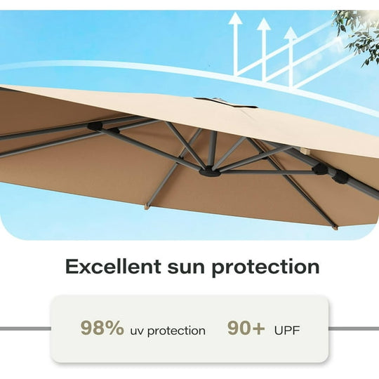 LAUSAINT HOME 10FT Patio Umbrella with LED Lights, Outdoor Large Cantilever Umbrella with 360° Rotation, Champagne