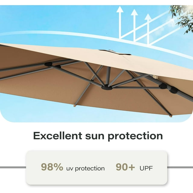 LAUSAINT HOME 10FT Patio Umbrella with LED Lights, Outdoor Large Cantilever Umbrella with 360° Rotation, Champagne
