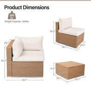 LAUSAINT HOME 7 Pieces Patio Conversation Set, Outdoor Sectional PE Rattan Wicker Furniture Seat (Beige Cushion & Brown Wicker)