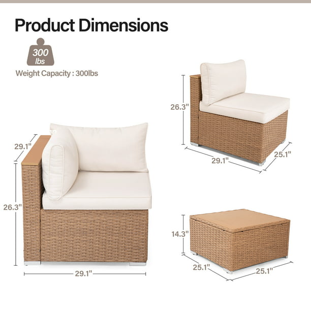 LAUSAINT HOME 7 Pieces Patio Conversation Set, Outdoor Sectional PE Rattan Wicker Furniture Seat (Beige Cushion & Brown Wicker)