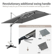 LAUSAINT HOME 10FT Patio Umbrella, Outdoor Large Cantilever Umbrella with 360° Rotation, Gray