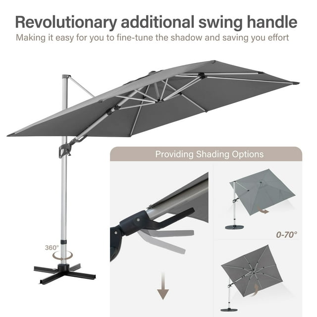 LAUSAINT HOME 10FT Patio Umbrella, Outdoor Large Cantilever Umbrella with 360° Rotation, Gray