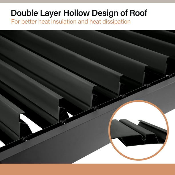 LAUSAINT HOME Outdoor Louvered Pergola Shade 10'x13' with Gutter, Well Engineered Sun Shade Shelter Kit with Adjustable Roof, All Aluminum, Black