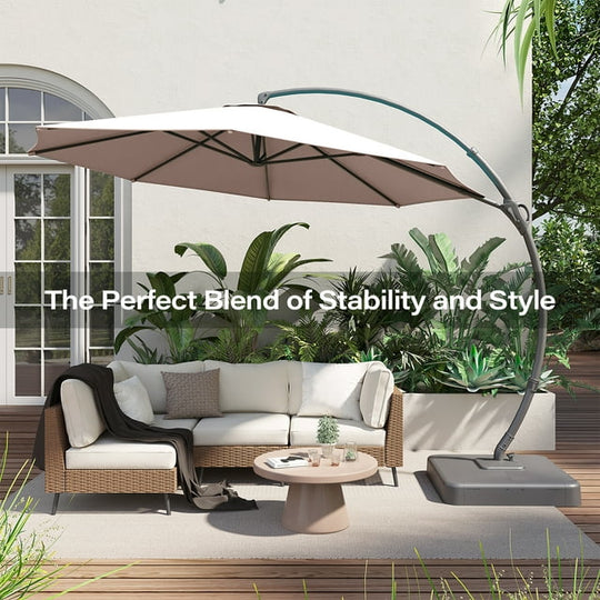 LAUSAINT HOME 11FT Deluxe Patio Umbrella with Base, Large Cantilever Curvy Umbrella with 360°, Champagne