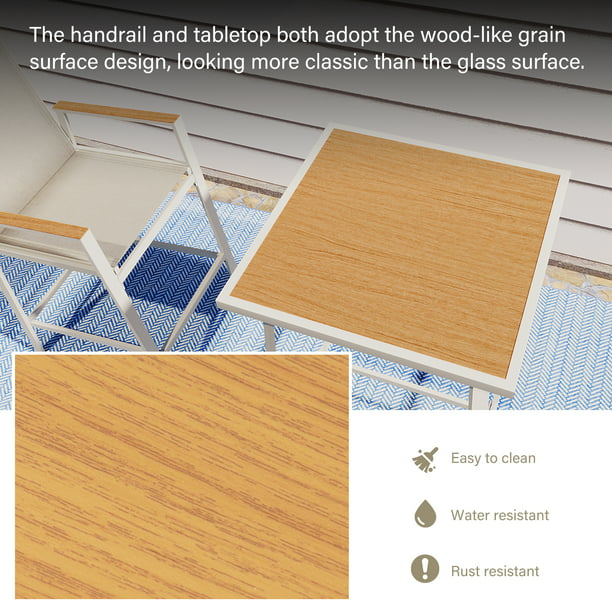 LAUSAINT HOME 3 Pieces Patio Bistro Set, All Weather Textilene Fabric, 2 Height Bar Stools with Wood Grain Top Coffee Table, Beige