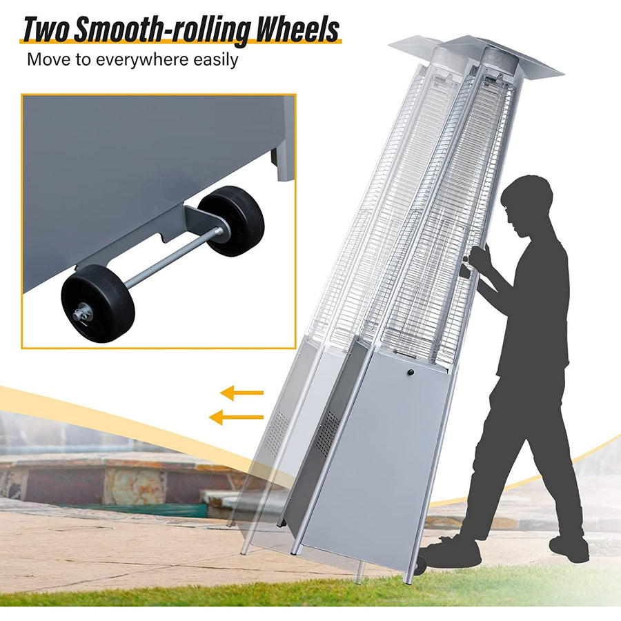 KAMEROUT 87'' Tall Pyramid Patio Heater with Wheels, Glass Tube Flame Heating 48000 BTU & Dust Cover
