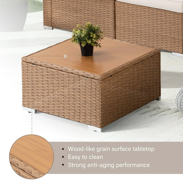 LAUSAINT HOME 7 Pieces Patio Conversation Set, Outdoor Sectional PE Rattan Wicker Furniture Seat (Beige Cushion & Brown Wicker)