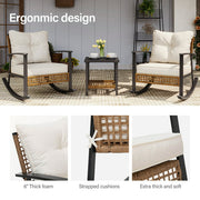 LAUSAINT HOME 3 Pieces Patio Outdoor Conversation Set with 2-Tier Coffee Table, PE Wicker and Metal (Beige)
