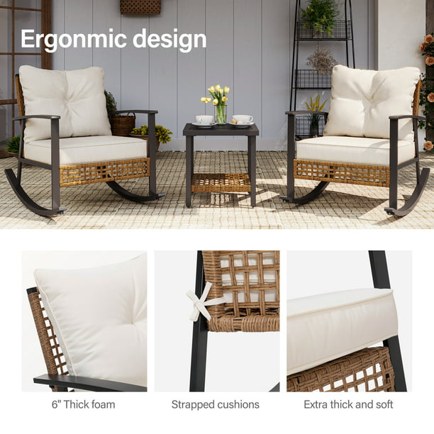 LAUSAINT HOME 3 Pieces Patio Outdoor Conversation Set with 2-Tier Coffee Table, PE Wicker and Metal (Beige)