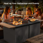 LAUSAINT HOME 64" Gas Fire Pit Table for Outside Patio, 55,000 BTU Propane Firepit with Foldable Wood Grain Tabletop & Amber Glass Beads, Black
