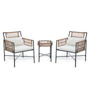 LAUSAINT HOME 3 Piece Metal Outdoor Bistro Set with Side Table and 2 Chairs, Beige Cushions