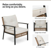 LAUSAINT HOME 6 Pieces Patio Conversation Set, Outdoor Furniture Set with 3 Chairs, 1 Metal Coffee Table and 2 Wicker Storage Baskets