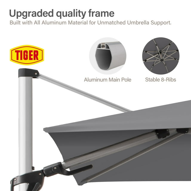 LAUSAINT HOME 10FT Patio Umbrella, Outdoor Large Cantilever Umbrella with 360° Rotation, Gray