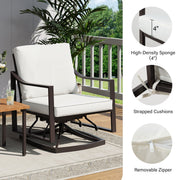 LAUSAINT HOME Outdoor Rocking Bistro Set, 3 Piece Patio Conversation Set with 4" Thick Cushions & Wood-Like Coffee Table, Oversized Rocking Chairs for Garden Porch Backyard (Beige