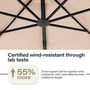 LAUSAINT HOME 11FT Deluxe Patio Umbrella with Base, Large Cantilever Curvy Umbrella with 360°, Champagne
