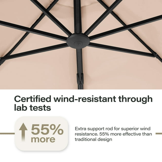 LAUSAINT HOME 11FT Deluxe Patio Umbrella with Base, Large Cantilever Curvy Umbrella with 360°, Champagne