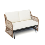 LAUSAINT HOME Outdoor Swing Glider Bench for 2 Person, Patio Furniture Rattan Chair with Beige Cushions