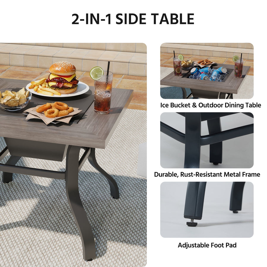 LAUSAINT HOME 3 Pieces Patio Outdoor Conversation Set, Patio Bistro Set with 2 Spring Chairs & 1 Ice Bucket Table, Gray Cushions