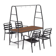 LAUSAINT HOME 5-Piece Patio Dining Set, Outdoor Metal Furniture with A-Frame Table and 4 Hooks for Garden, Backyard & Patio