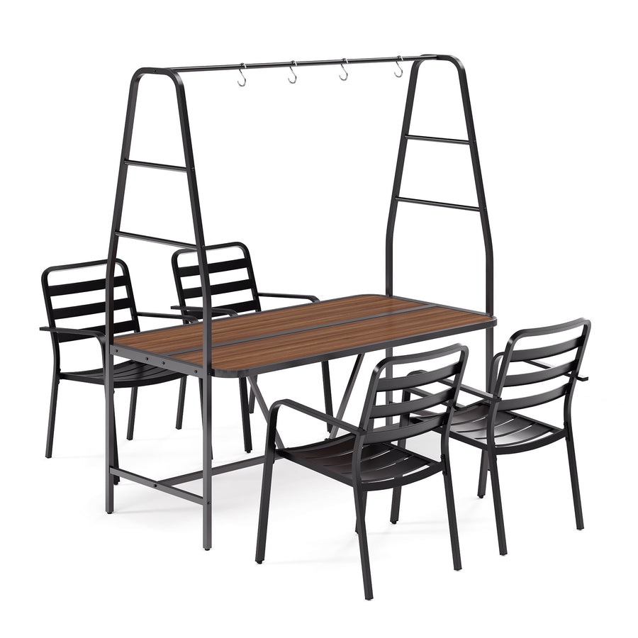 LAUSAINT HOME 5-Piece Patio Dining Set, Outdoor Metal Furniture with A-Frame Table and 4 Hooks for Garden, Backyard & Patio