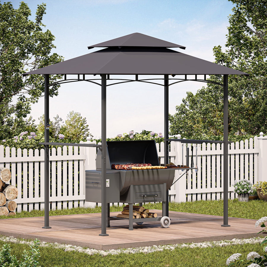 LAUSAINT HOME 8'x 5' Outdoor Grill Gazebo, Steel Frame 8x8 Compatible Soft Canopy with Vented Top & 2 Side Shelves for Backyard Barbecue, Picnic, Patio, Dark Gray