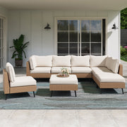 LAUSAINT HOME 8 Pieces Patio Conversation Set, Outdoor Sectional Wicker Sofa PE Rattan Furniture Set with Thick Cushions, Beige