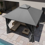 LAUSAINT HOME Patio Gazebo 10'x10' with Expansion Bolts, Double Roofs Outdoor Shelter Tent with Nettings and Privacy Screens (Gray)
