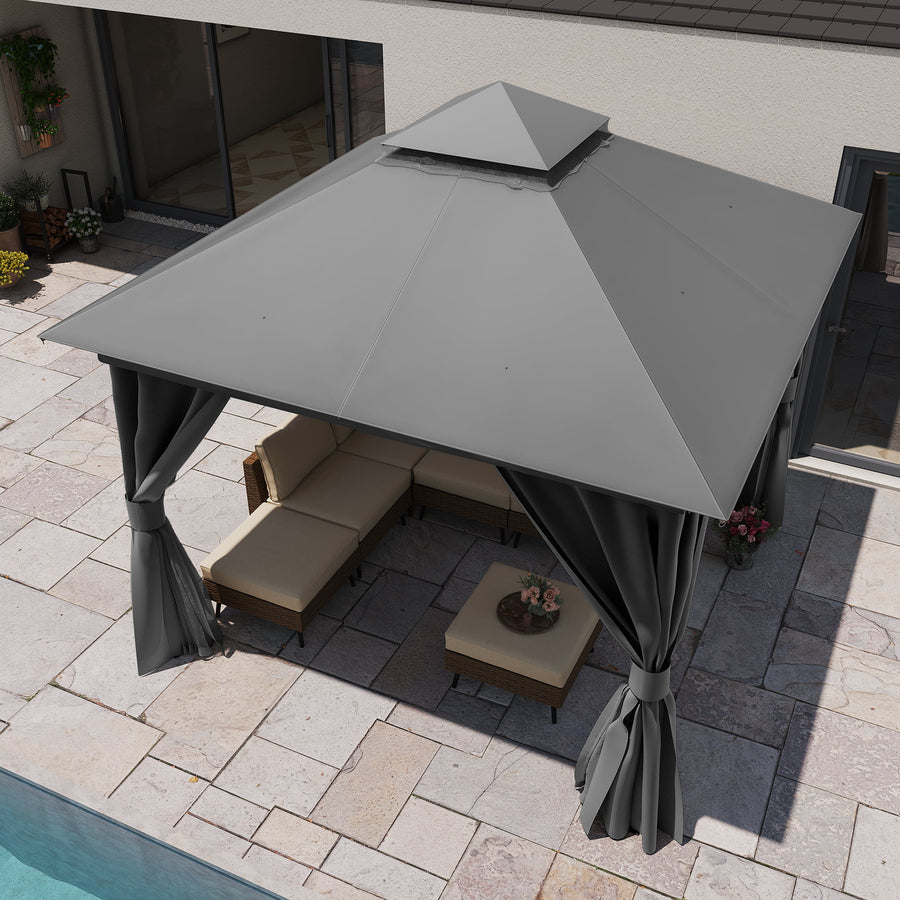 LAUSAINT HOME Patio Gazebo 10'x10' with Expansion Bolts, Double Roofs Outdoor Shelter Tent with Nettings and Privacy Screens (Gray)