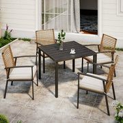 LAUSAINT HOME 5 Pieces Patio Dining Set, 4 PE Wicker Chairs with Seat Cushions and 1 Square 28.7'' H Table