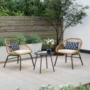 LAUSAINT HOME 3 Pieces Patio Bistro Set, Outdoor Bistro Set with Coffee Table for Patio & Garden, Brown Wicker