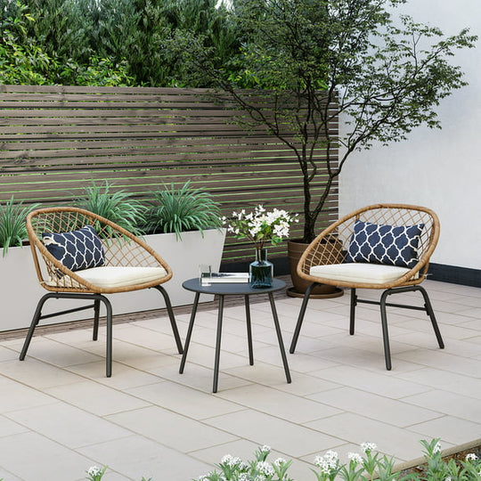 LAUSAINT HOME 3 Pieces Patio Bistro Set, Outdoor Bistro Set with Coffee Table for Patio & Garden, Brown Wicker