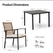 LAUSAINT HOME 5 Pieces Patio Dining Set, 4 PE Wicker Chairs with Seat Cushions and 1 Square 28.7'' H Table