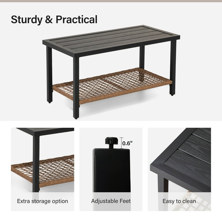 LAUSAINT HOME 6 Pieces Patio Conversation Set, Outdoor Furniture Set with 3 Chairs, 1 Metal Coffee Table and 2 Wicker Storage Baskets