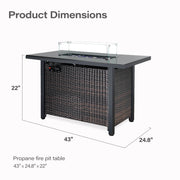 LAUSAINT HOME 43" Outdoor Fire Pit Table, 50,000 BTU Auto-Ignition Gas Fire Pit with Glass Wind Guard Propane(Rattan)
