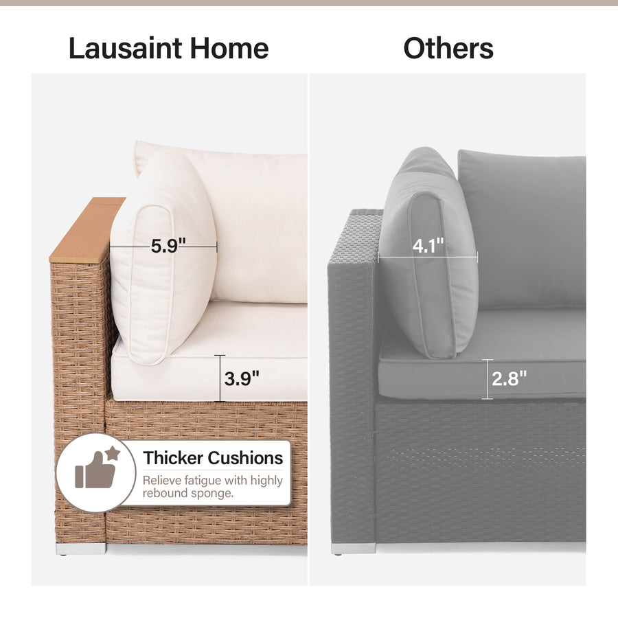 LAUSAINT HOME 7 Pieces Patio Conversation Set, Outdoor Sectional PE Rattan Wicker Furniture Seat (Beige Cushion & Brown Wicker)