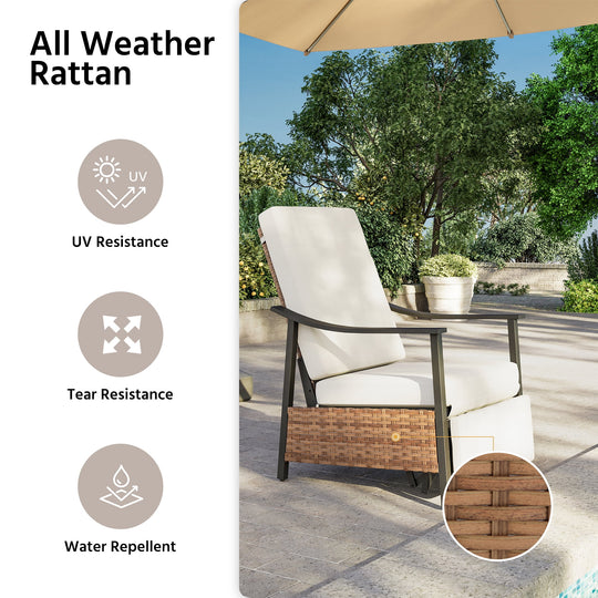 LAUSAINT HOME Outdoor Recliner Chair, Wicker Patio Lounge Chair with Adjustable Backrest & Footrest, Olefin Cushion