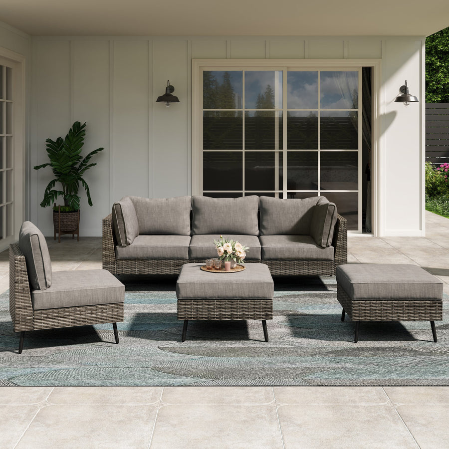 LAUSAINT HOME 6 Pieces Patio Conversation Set, Outdoor Sectional Wicker Sofa PE Rattan Furniture Set with Thick Cushions, Gray
