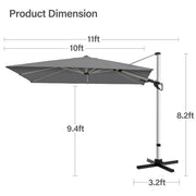 LAUSAINT HOME 10FT Patio Umbrella, Outdoor Large Cantilever Umbrella with 360° Rotation, Gray