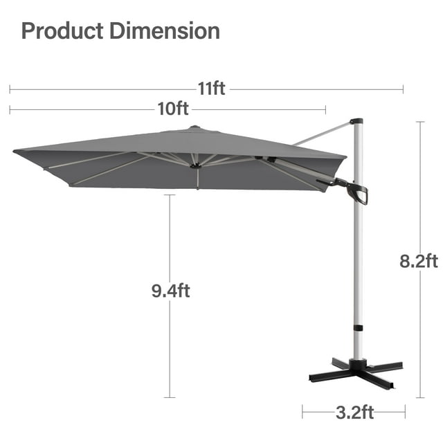 LAUSAINT HOME 10FT Patio Umbrella, Outdoor Large Cantilever Umbrella with 360° Rotation, Gray