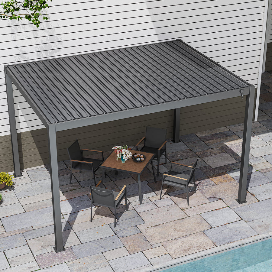 LAUSAINT HOME Outdoor Louvered Pergola Shade 10'x13' with Gutter, Well Engineered Sun Shade Shelter Kit with Adjustable Roof, All Aluminum, Black