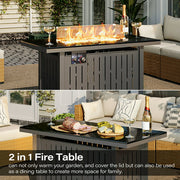 LAUSAINT HOME 43" Outdoor Fire Pit Table, 50,000 BTU Auto-Ignition Gas Fire Pit with Glass Wind Guard Propane(Metal)