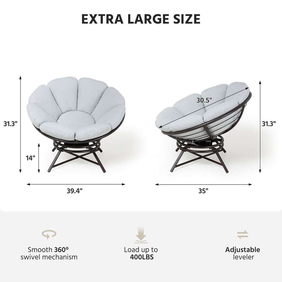 LAUSAINT HOME 40'' Papasan Chair, 360° Swivel Accent Chair with Ergonomic Petal-Shaped Gray Cushion, Olefin Fabric, Supports up to 400 lbs