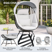 LAUSAINT HOME Oversized Wicker Egg Chair, 360° Swivel Indoor Outdoor Patio Lounger with with Cushion & Sunshade Brim