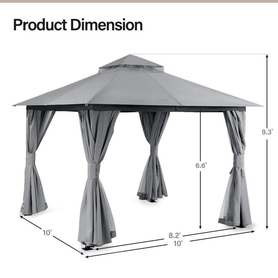 LAUSAINT HOME Patio Gazebo 10'x10' with Expansion Bolts, Double Roofs Outdoor Shelter Tent with Nettings and Privacy Screens (Gray)