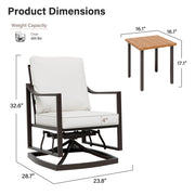 LAUSAINT HOME Outdoor Rocking Bistro Set, 3 Piece Patio Conversation Set with 4" Thick Cushions & Wood-Like Coffee Table, Oversized Rocking Chairs for Garden Porch Backyard (Beige