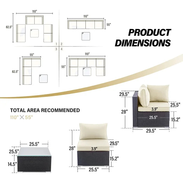 LAUSAINT HOME 7 Pieces Patio Conversation Set, Outdoor Sectional PE Rattan Wicker Furniture Seat (Beige)