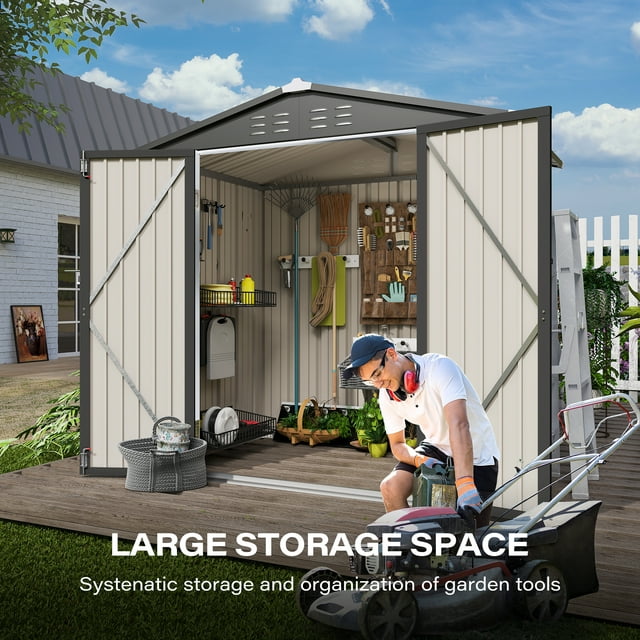 LAUSAINT HOME 6' x 4' Outdoor Storage Shed, Metal Shed Garden Tool Storage & Bicycle Storage with Lockable Door, Black
