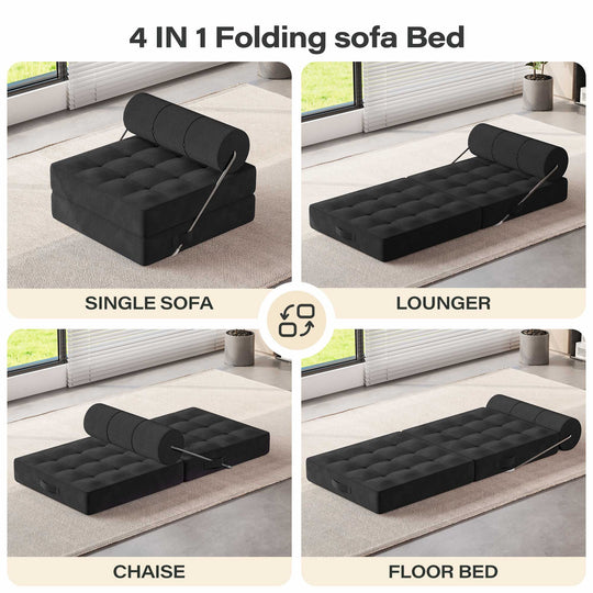 LAUSAINT HOME Folding Sofa Bed, 4-in-1 Convertible Sleeper Chair with Backrest Support and Soft Corduroy Fabric, Black